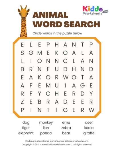 Animal Word Search