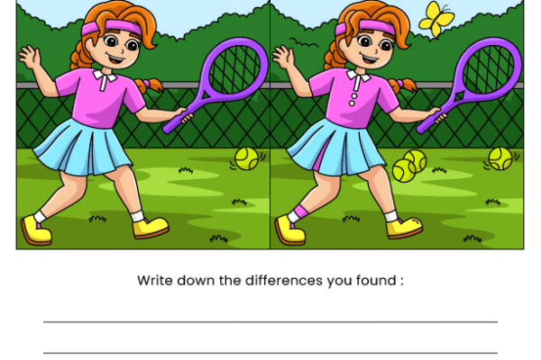 Tennis Find the Difference Worksheet
