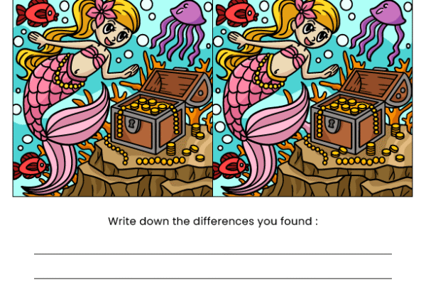 Mermaid Find the Difference Worksheet