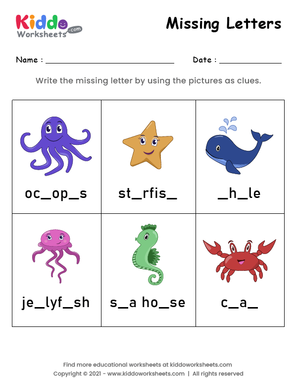 free-printable-missing-letters-sea-animals-worksheet-kiddoworksheets for Free Printable Ocean Worksheets For Preschoolers Free Printable Missing Letters Sea Animals Worksheet - kiddoworksheets for Free Printable Ocean Worksheets For Preschoolers