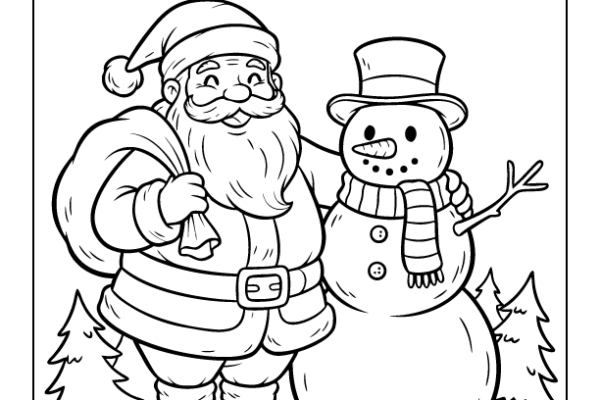 Santa Claus with Snowman coloring page