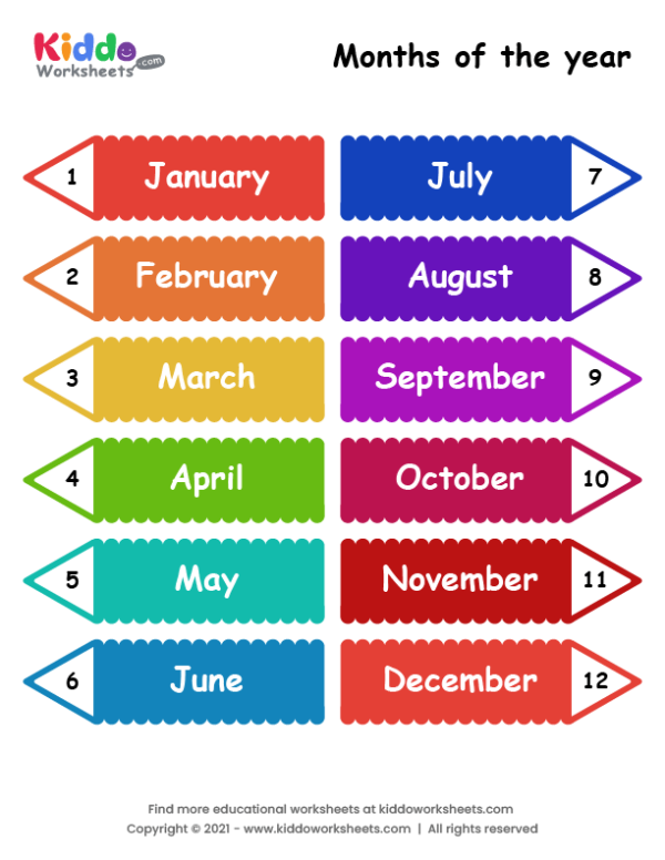 Free Printable Months Of The Year Worksheet