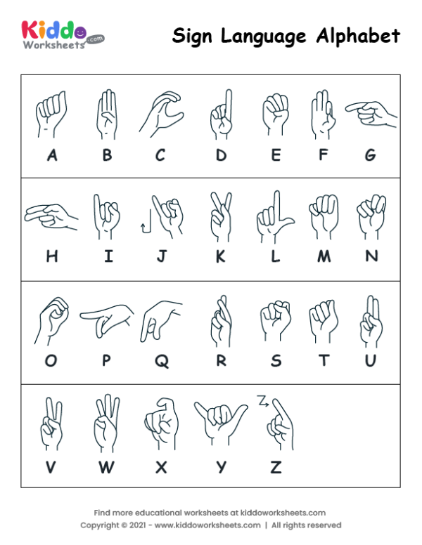 Free Printable Sign Language Alphabet Worksheet Kiddoworksheets